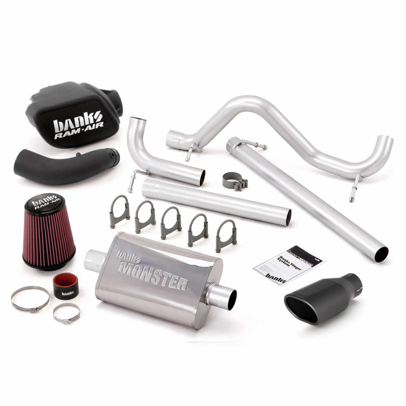 Jeep Wrangler Performance Exhaust - Banks Power - Stinger Black Tip + Banks Monster Exhaust + Banks Ram-Air Intake - Black - `07-`11